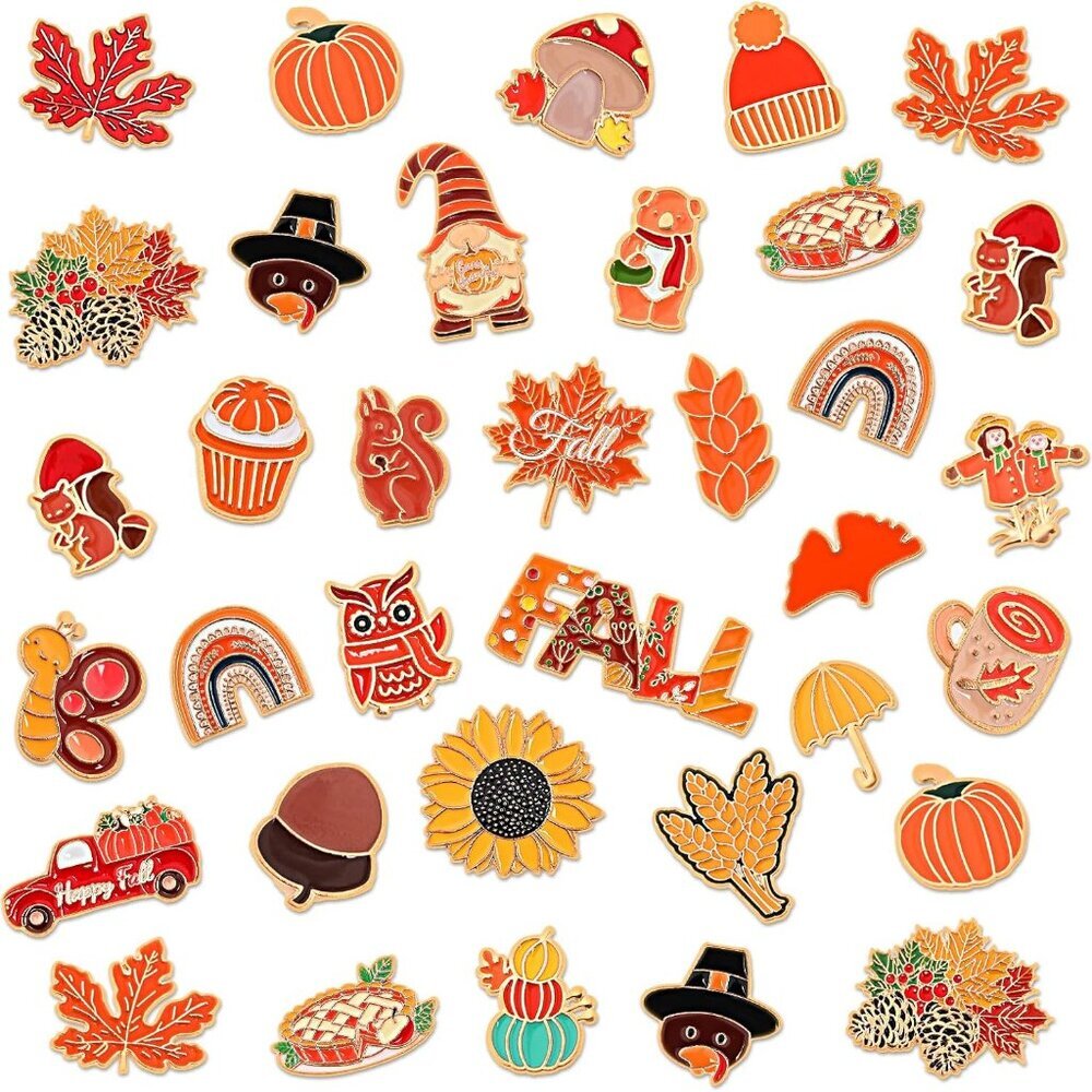 60Pcs Fall Pins, Autumn Enamel Pins Bulk Thanksgiving Lapel Pins Pumpkin Turkey